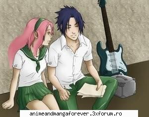sasuke and sakura ^_^ sc..ei uniforma diferita shi pare este shi ghitara acolo )29
